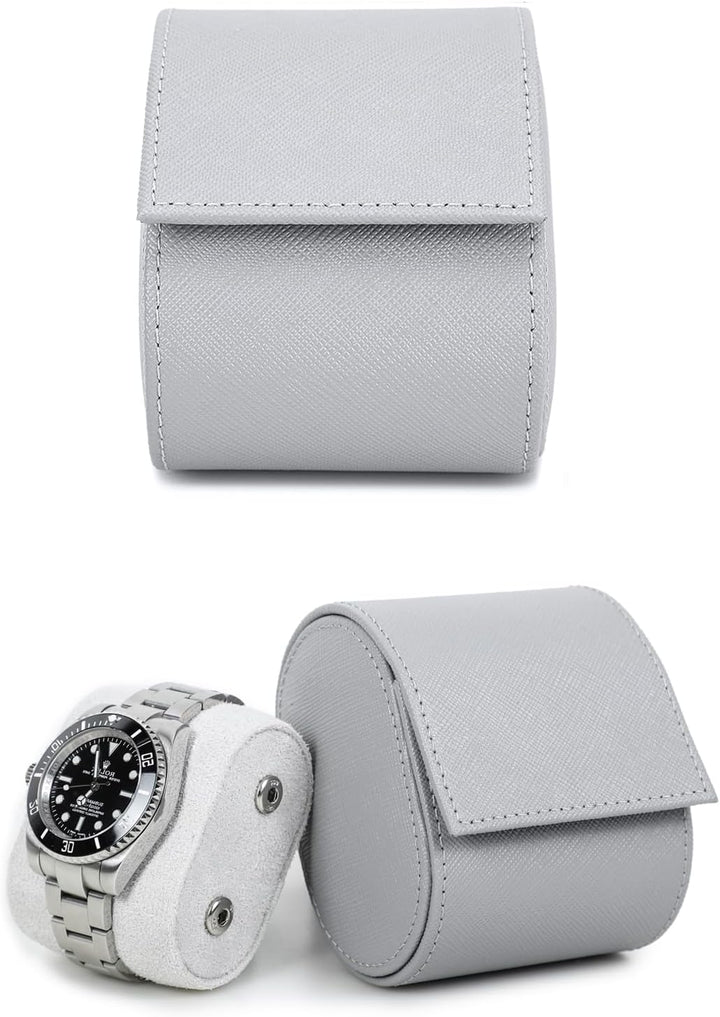 Hiram Uhrenkoffer aus Echtem Leder für 1 Uhr, Echtes Handgefertigtes Saffiano-Leder, Reiseuhr, Tragb