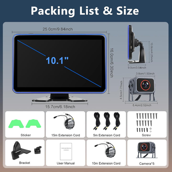 Hodozzy Rückfahrkamera 5 Kameras Set 10,1 Zoll IPS HD Monitor 5 Geteilte Rück und Vorder Kamera Weit