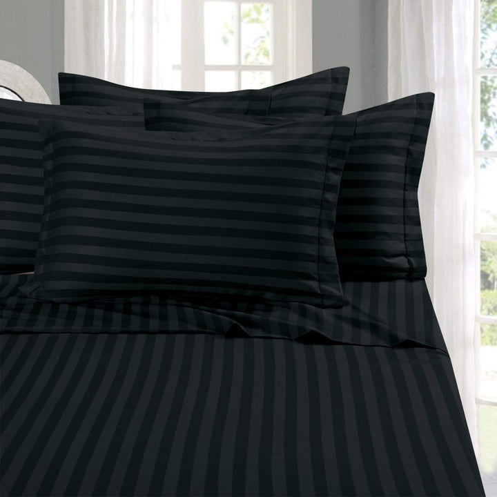 Elegant Comfort Stripe Bed Sheets Bettlaken, schwarz, Queen Queen Schwarz, Queen Schwarz