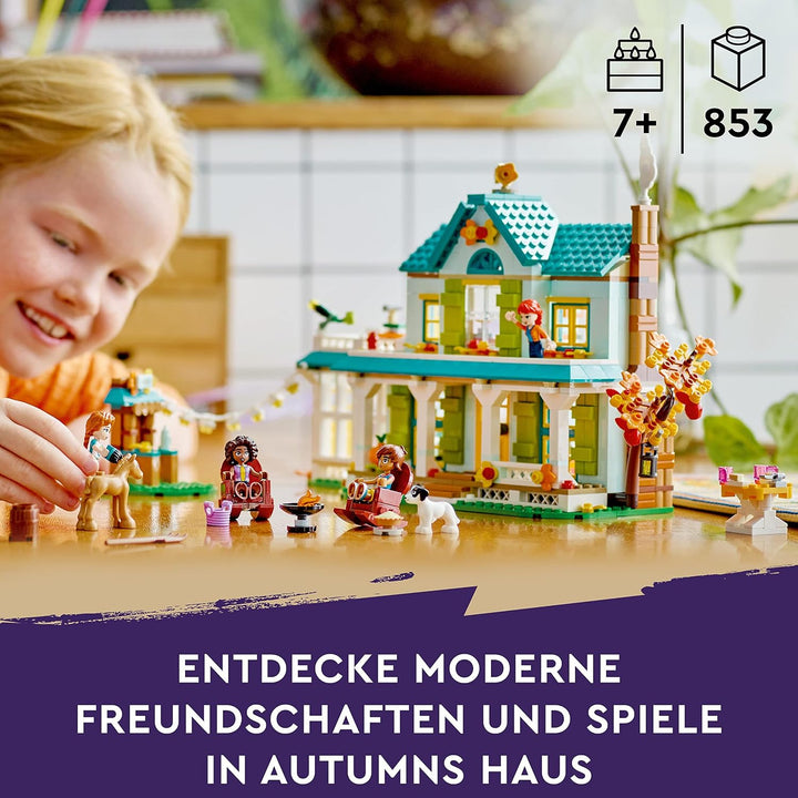 LEGO 41730 Friends Autumns Haus, Puppenhaus mit Tierfiguren und Zubehör, Mini-Puppen Autumn, Mia und