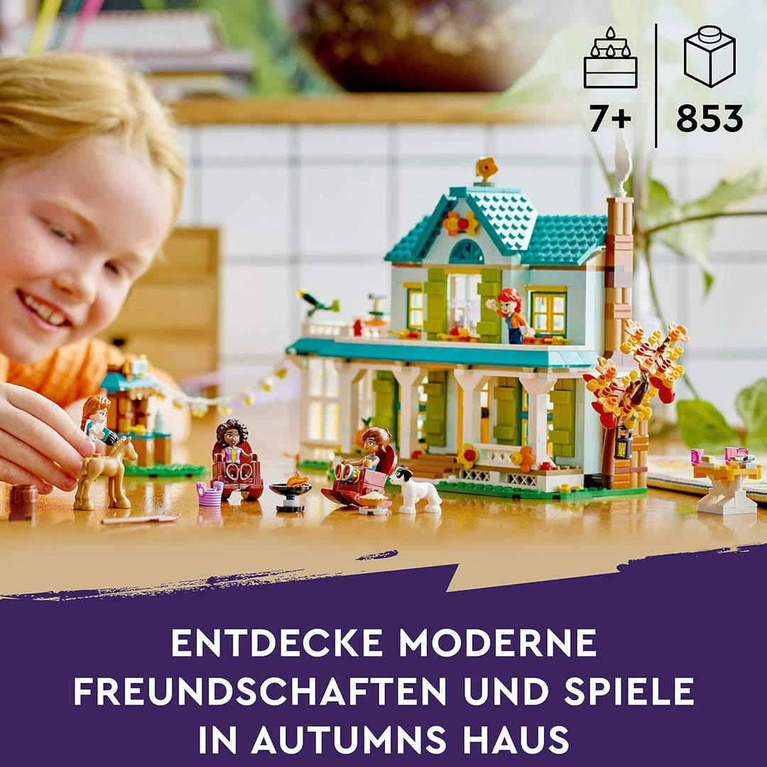 LEGO 41730 Friends Autumns Haus, Puppenhaus mit Tierfiguren und Zubehör, Mini-Puppen Autumn, Mia und