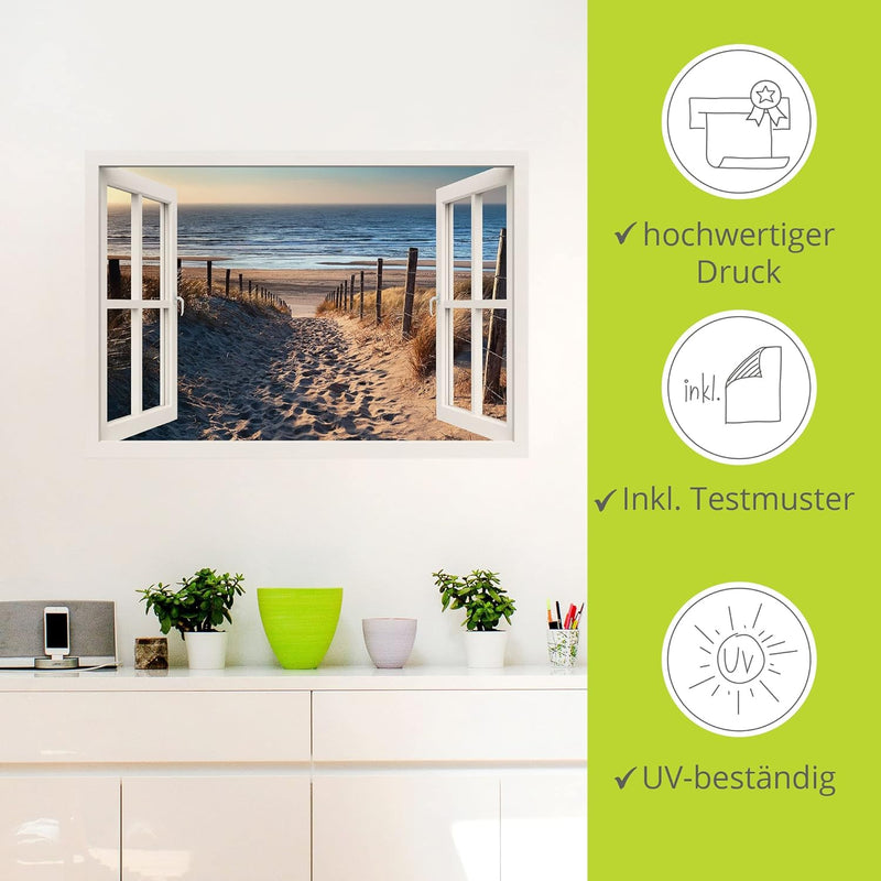 ARTland Wandbild selbstklebend Vinylfolie 100x70 cm Fensterblick Fenster Strand Düne Meer Maritim La