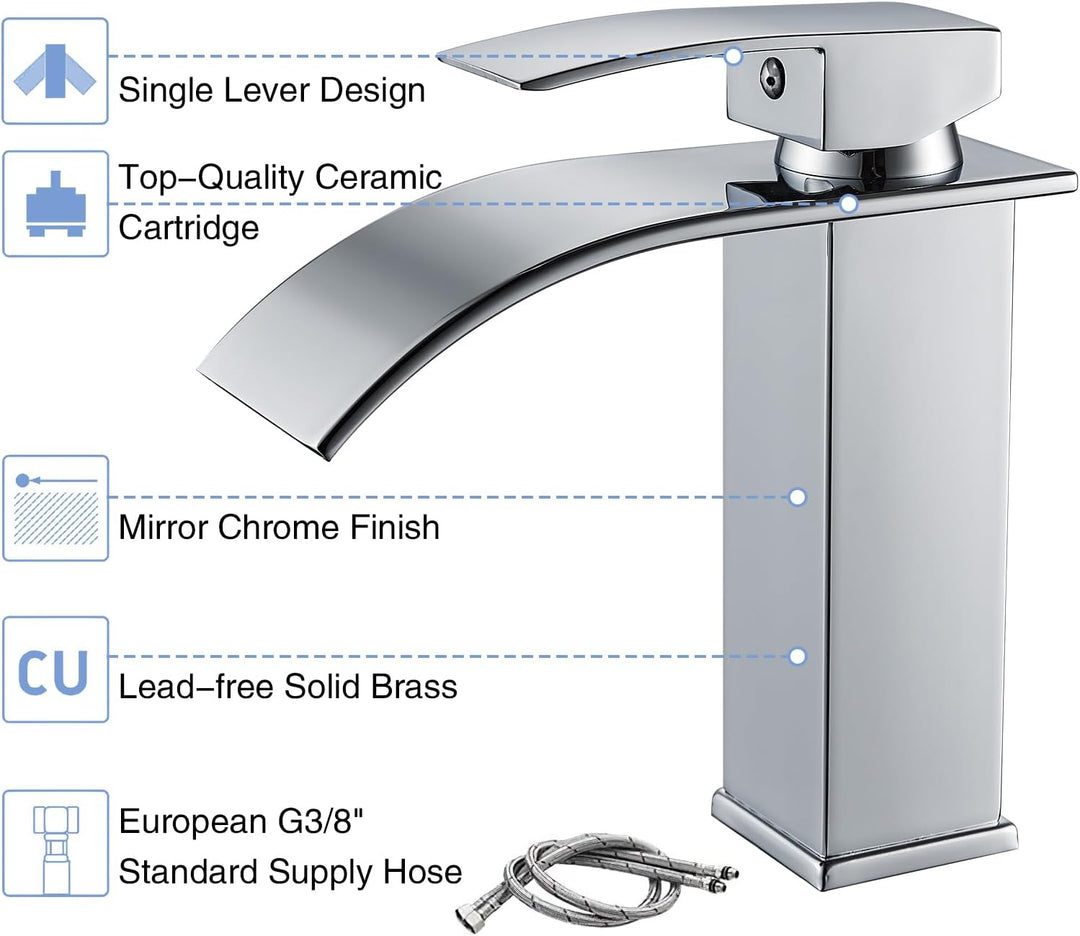 Coleniny Wasserhahn Bad Wasserfall Waschtischarmatur für Badezimmer | Modern Badarmatur Einhand Wasc