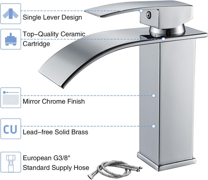 Coleniny Wasserhahn Bad Wasserfall Waschtischarmatur für Badezimmer | Modern Badarmatur Einhand Wasc