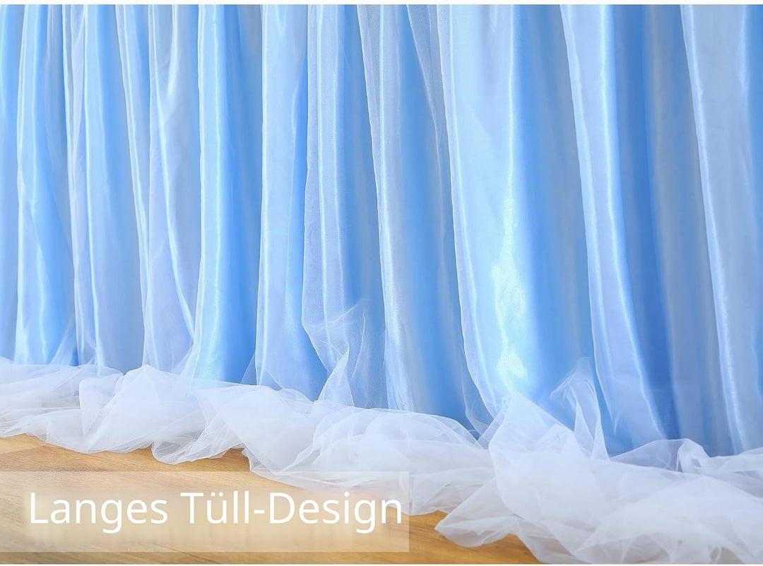 HBBMAGIC Baby Blau Tüll Tischrock Mit Licht, 2-Langer 275cm Lang Blau Rüschen Tulle Tischröcke, Wasc