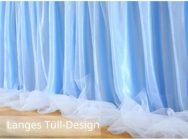 HBBMAGIC Baby Blau Tüll Tischrock Mit Licht, 2-Langer 275cm Lang Blau Rüschen Tulle Tischröcke, Wasc