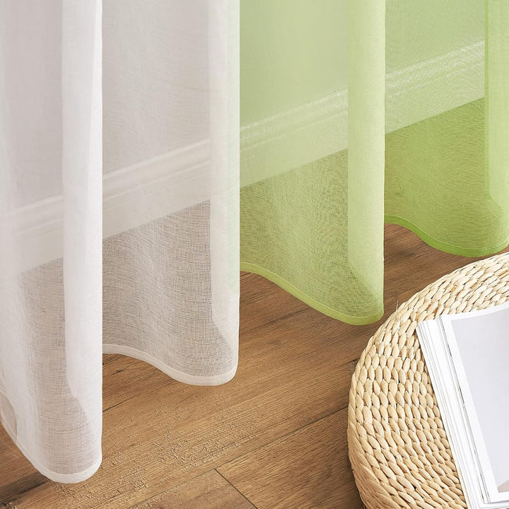MIULEE Set of 2 Voile Curtains, Two-Tone Curtain with Eyelets, Transparent Curtain, Eyelet Curtain,