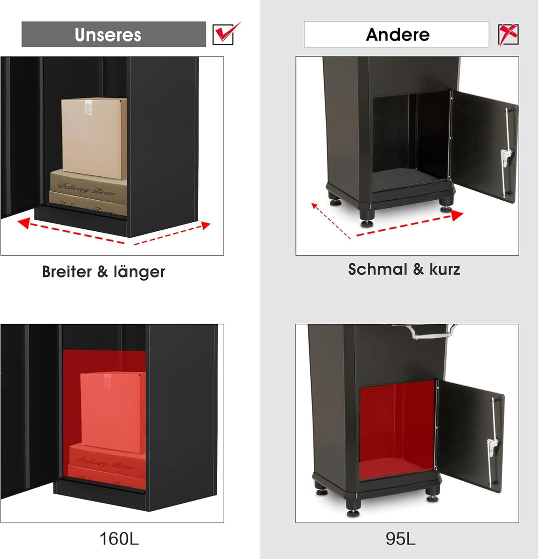 Paketbox Briefkasten mit Paketfach Paketbox Draussen Gross XXL Diebstahlgeschützter Paketbriefkasten
