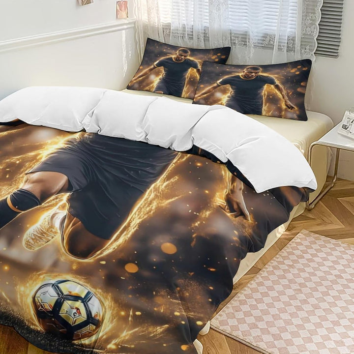 Fussball Star Bettwäsche 135x200 2-Teilig Mit Reissverschluss Microfaser Bettbezug Mit 80x80cm Kisse