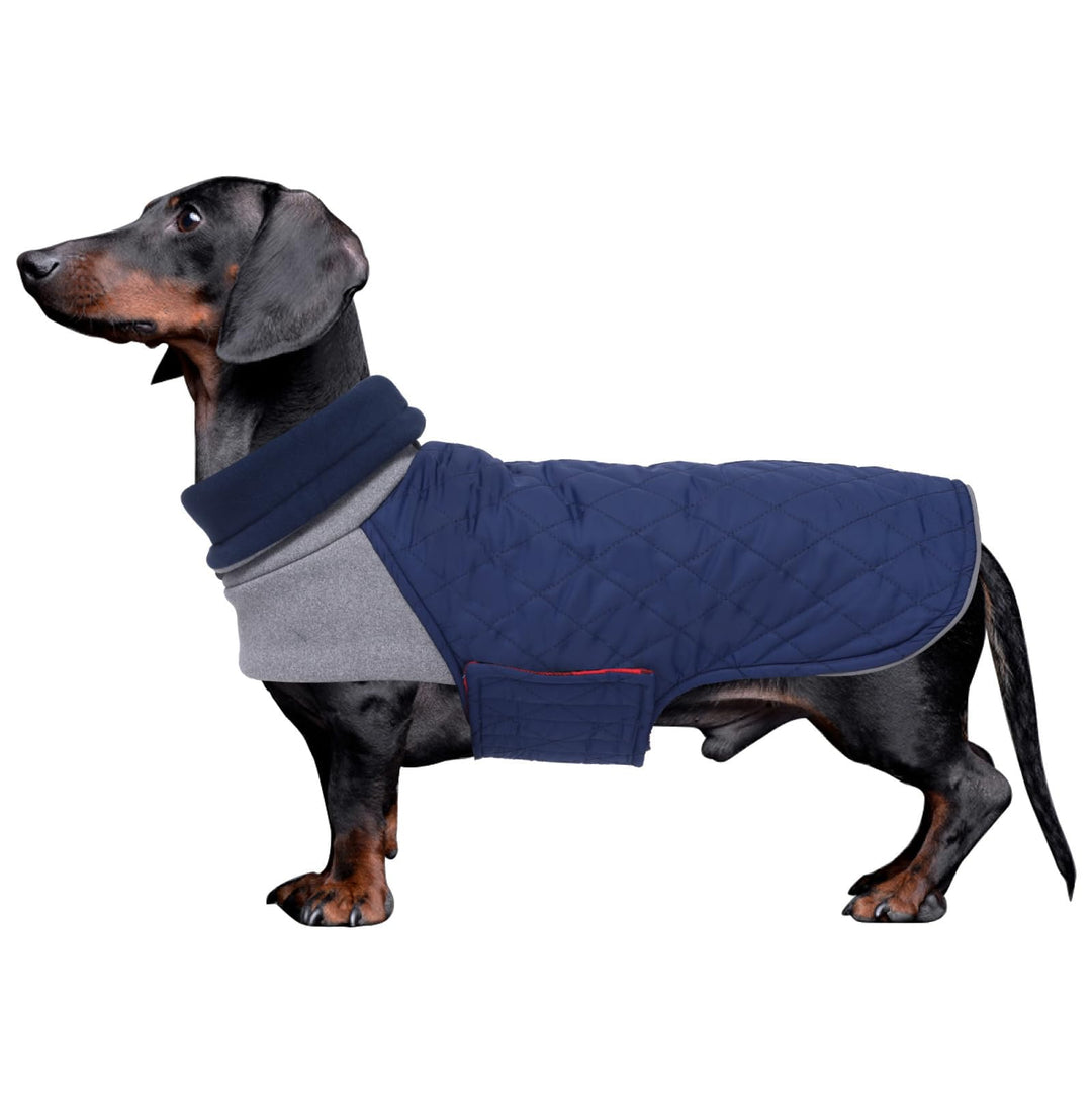 Geyecete Hundemantel Dackel, Dackel Wintermantel, Warmer Quilten Miniatur Dackelmantel mit Geschirr