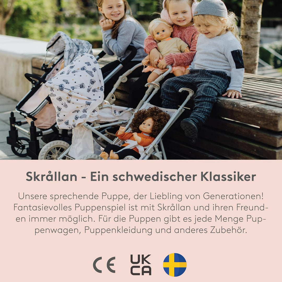 Skrållan Puppenbuggy ab 3 Jahre - 53cm grosser Klappbuggy mit Sicherheitsgurt und waschbarem Bezug -