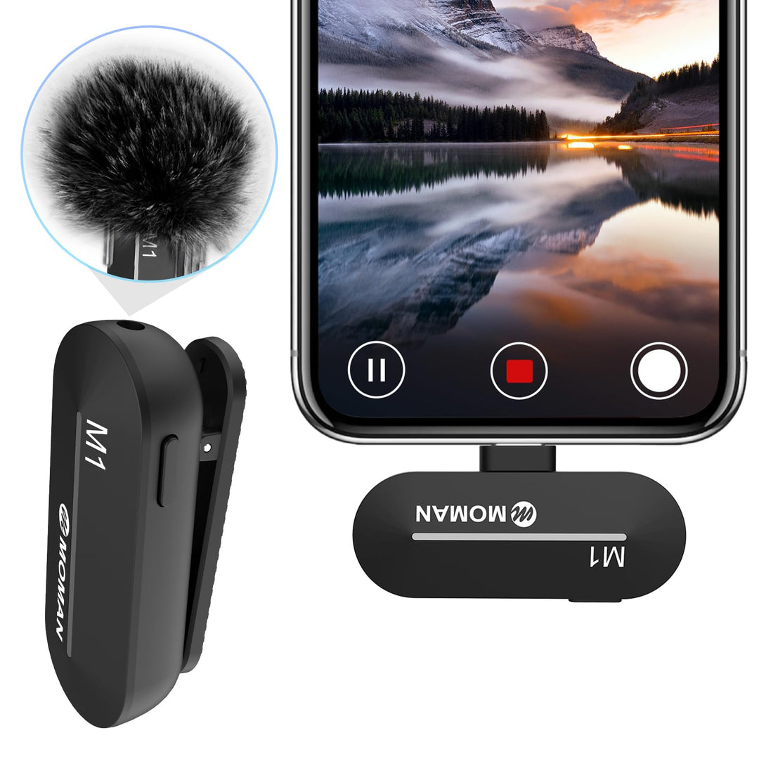 Moman Lavalier-Funkmikrofon-Ansteckmikrofon-USB-C-Kabellos 2.4GHz Auto Noise Canceling 120m für Andr