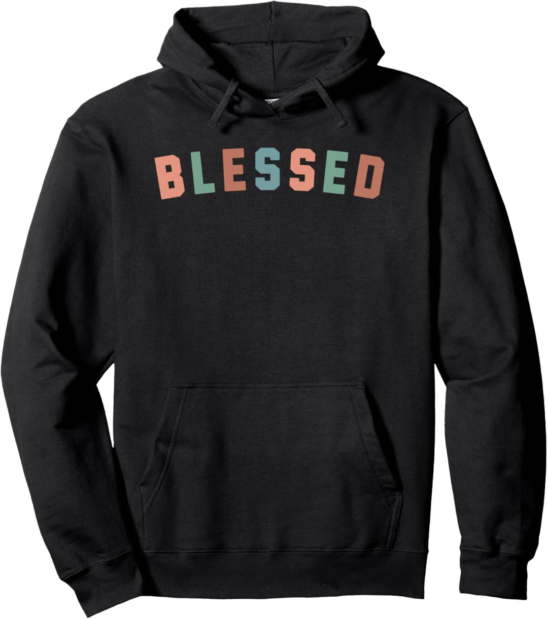 Blessed, Multicolored Bold Text Pullover Hoodie