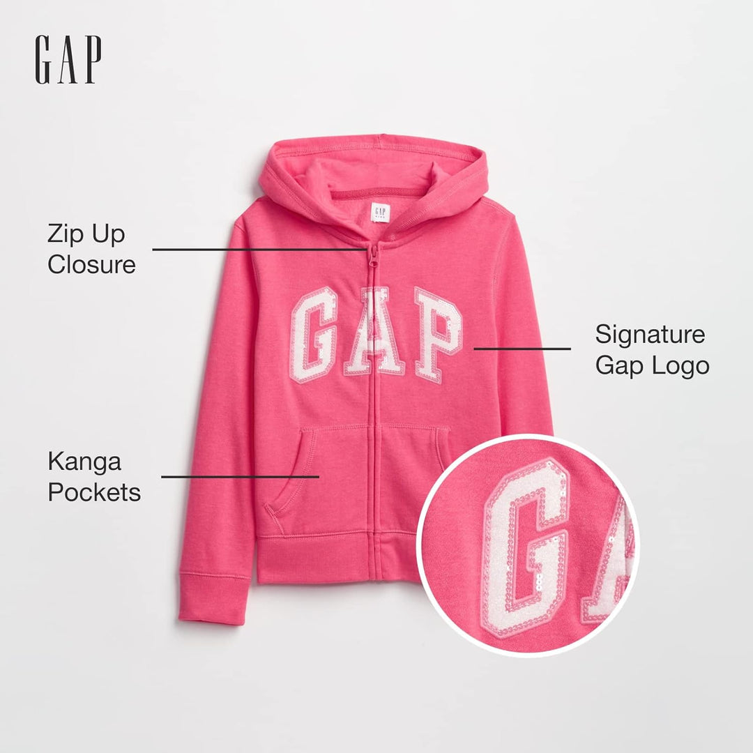 GAP Mädchen Logo Fz Kapuzenpullover L Rosa Jubilee Nylon auf, L Rosa Jubilee Nylon auf