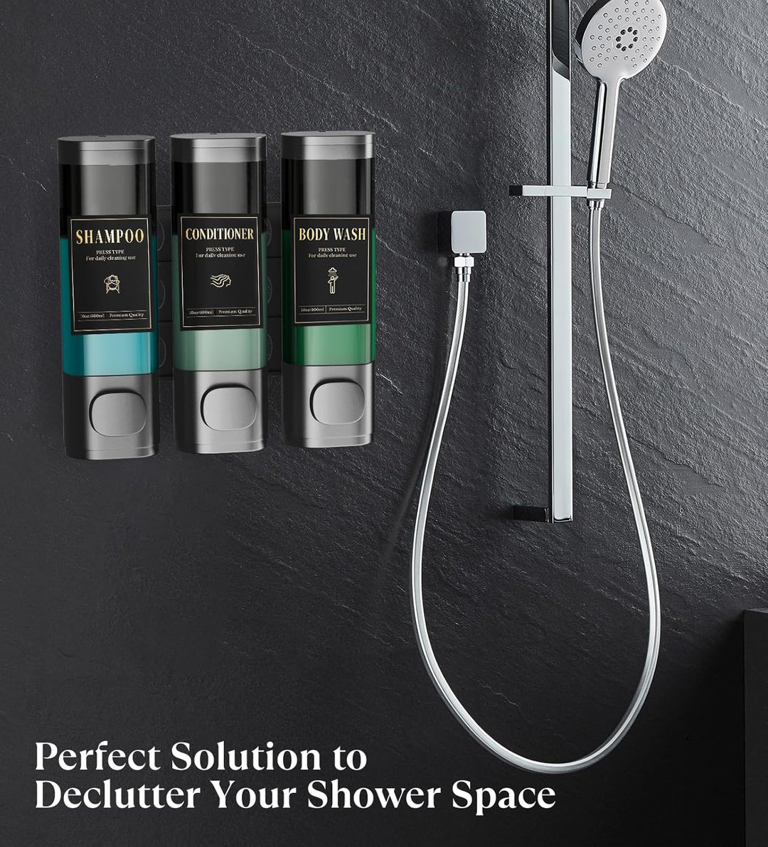 Luxspire Shampoo- und Conditioner-Spender, bohrerloser Wand-Duschseifenspender mit 3 Kammern und was