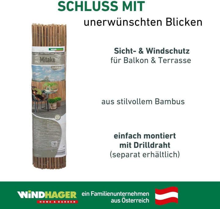 Windhager Sichtschutzmatte Mitake, Zaunmatte aus Bambus, Bambusmatte, Sichtschutz-Zaun aus naturbela