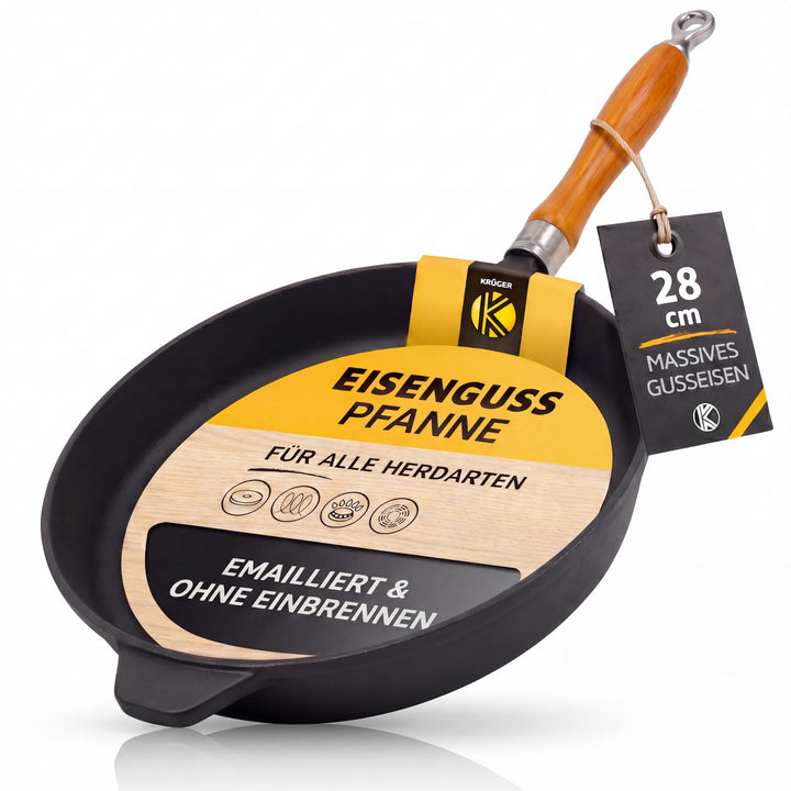 KRÜGER Eisenguss-Pfanne Rustica, Emaile, Ø 28 cm, Schwarz