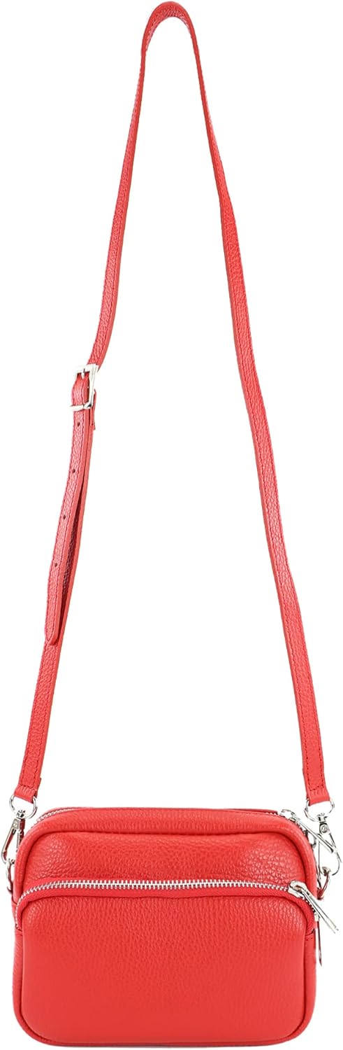 modamoda de - T231 - ital. Umhängetasche Klein Small aus Leder Signalrot, Signalrot