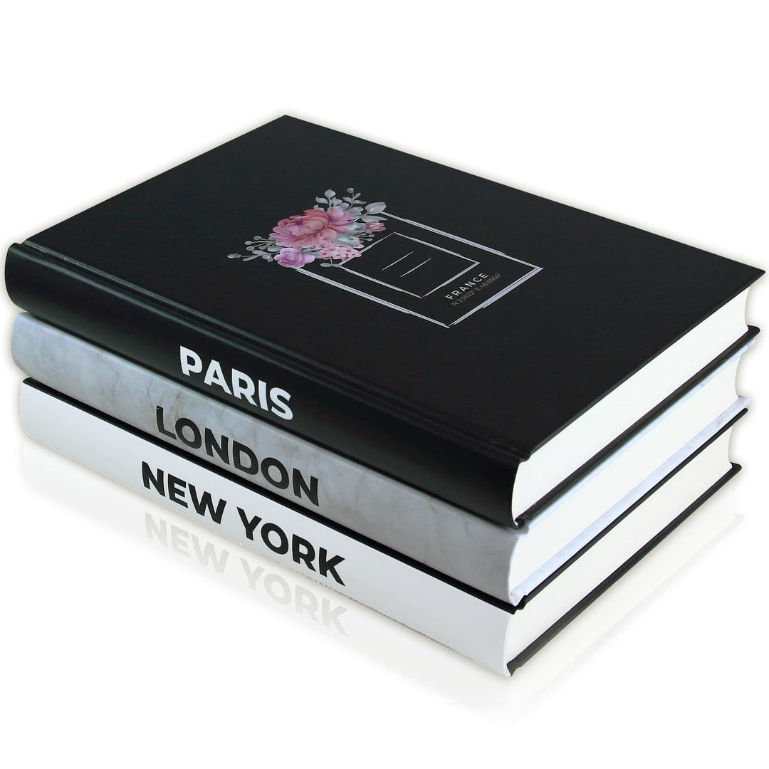 SOMEDA® Deko-Bücher 3er Set, Paris London New York, echte Bücher mit leeren Seiten, für Wohnzimmer K