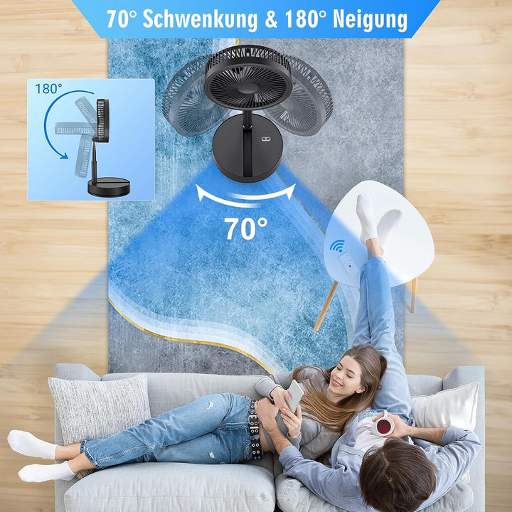 LIPETY Tragbarer Faltbarer Ventilator mit Fernbedienung, 8,6" 8000 mAh Akku | Oszillierend, Aufladba