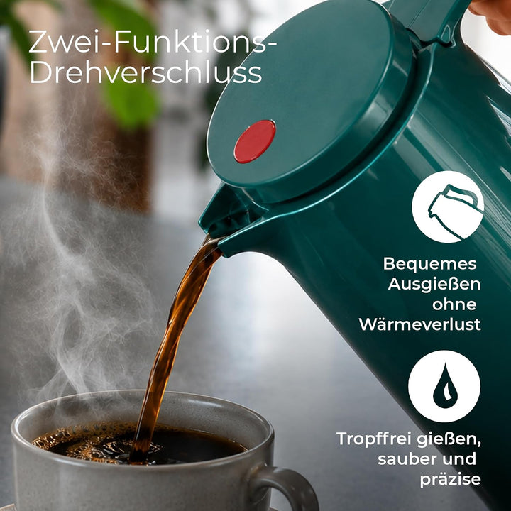 ROTPUNKT Isolierkanne 1L - Premium Kaffekanne Made in Germany I Hält bis zu 24 Std heiss I Warmhalte
