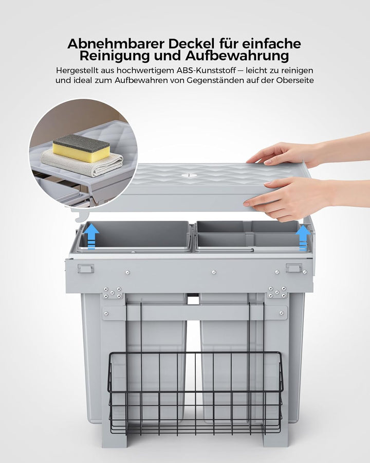 lovewind Dreikammer-Abfalleimer, 20L+2x10L, Mülleimer küche, Mülltrennsystem für Unterschrank，Stahlr