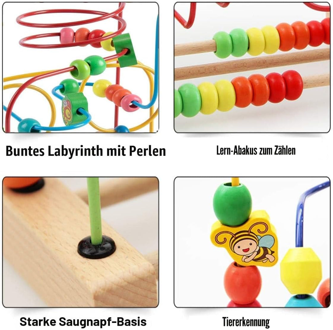 Jacootoys Motorikschleife aus Holz Tier Holzspielzeug mit DREI verschiedenen Schleifen Roller Coaste