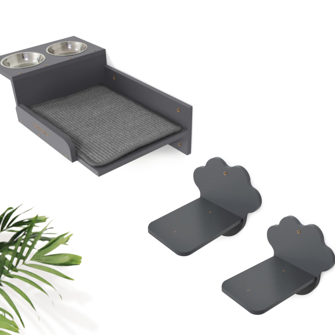 SONGWAY Katzen Kletterwand Set mit Katzennapf - Katzenliege mit Futterstelle und Katzentreppe für Wa