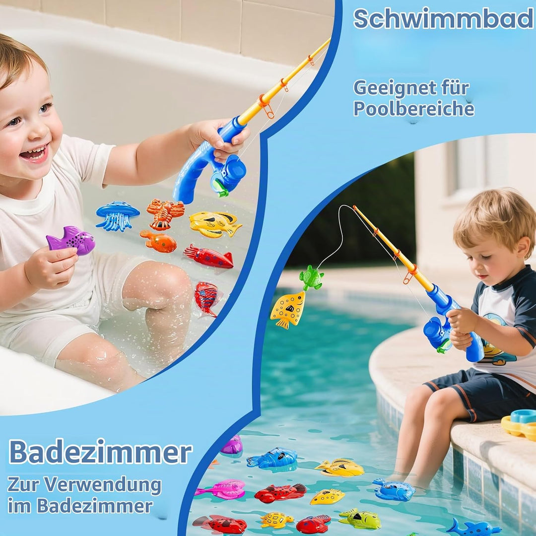 Magnetisches Angelspiel mit aufblasbarem Pool für Kinder 3–8 Jahre | Angelrute &amp; Netz enthalten, Bil