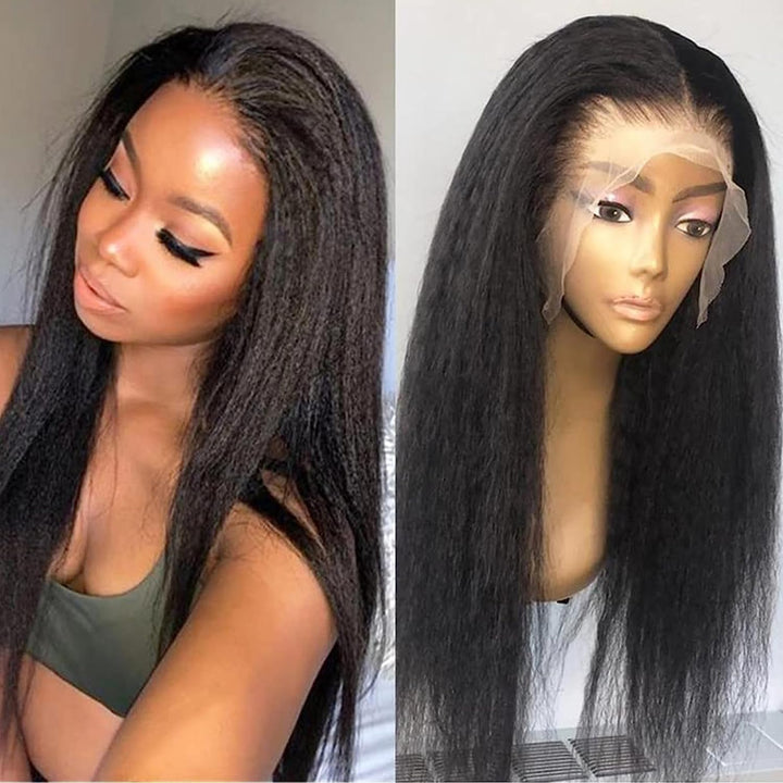 BLISSHAIR 13x4 Lace Front Perücke, Yaki Kinky Straight 13x4 Lace Front Wigs Human Hair Virgin Remy E