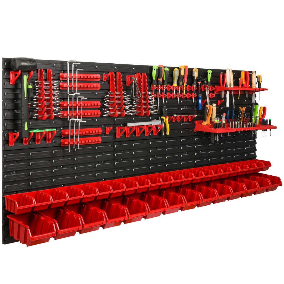 Lagersystem Werkstattregal | 172 x 78 cm | 36 stck. Box | Wandregal mit Werkzeughalterungen und Stap