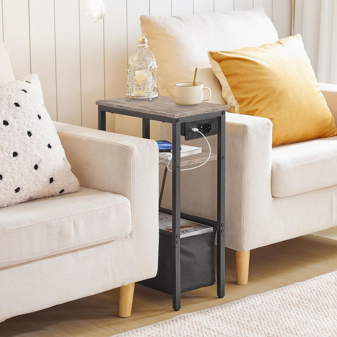 HOOBRO Beistelltisch mit Ladestation, Nachttisch mit Stauraum, Sofatisch mit Steckdose und USB-Ansch