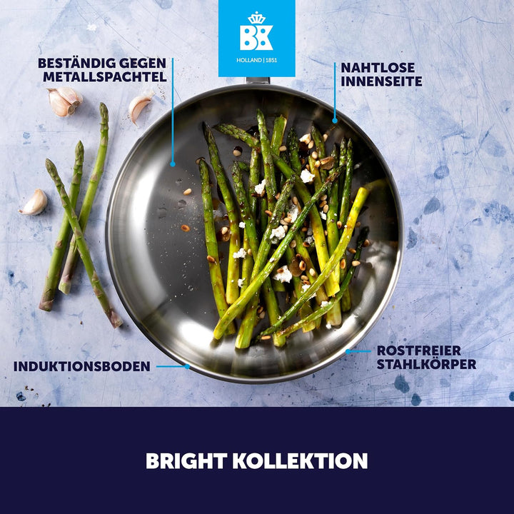 BK Bright 18/10 Edelstahl Schmorpfanne Ø 28 cm Mit Deckel,Hoher Rand, Professionelles Kochen, Unbesc