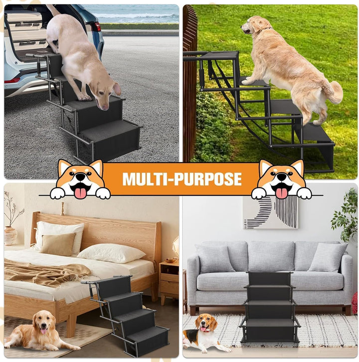 Hunderampe Auto Klappbar,Hundetreppe Grosse Hunde,Rampe Hund Auto 4 Stufen,Bis 80 kg belastbar,Hunde