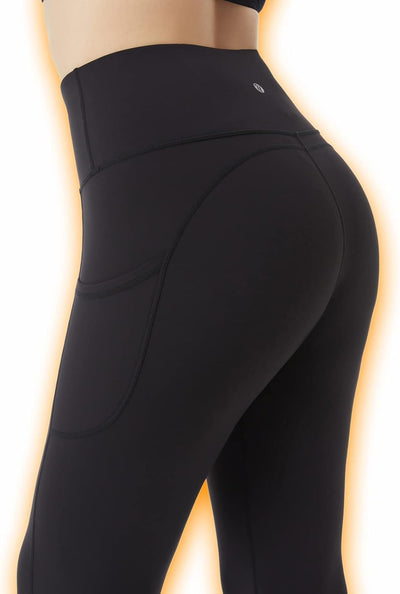 Thermo Leggings Damen Outdoor mit Fleece Gefütterte Leggins Taschen Hohe Taille Winter wasserdichte