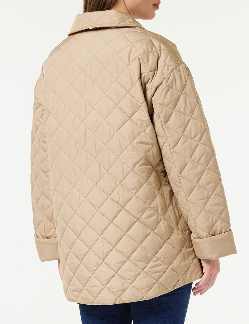 Tommy Hilfiger Damen Quilted Sorona Short Shacket Jacke S-M Beige, S-M Beige