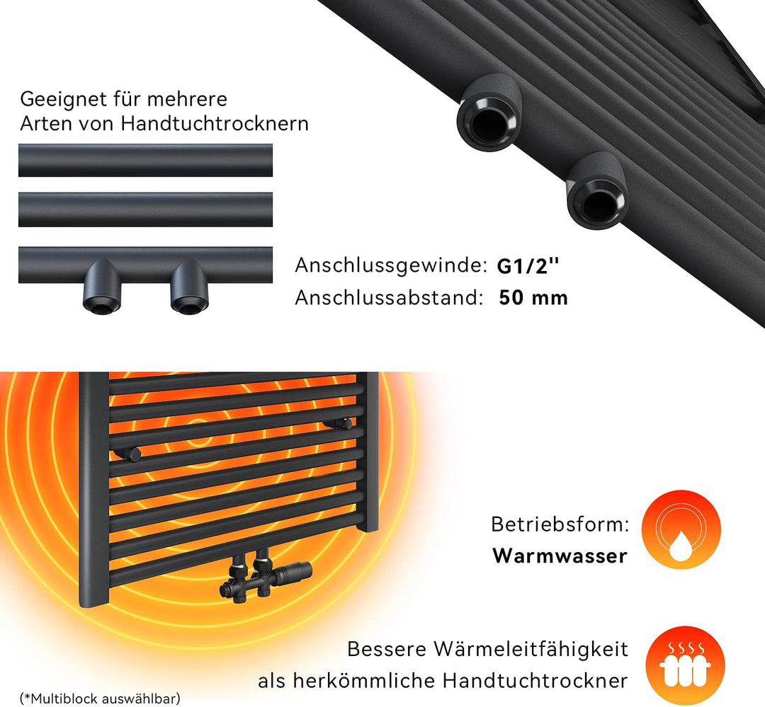 ELEGANT Badheizkörper 1200 x 500mm handtuchheizkörper anthrazit vertikal Design Heizkörper Bad Hantu