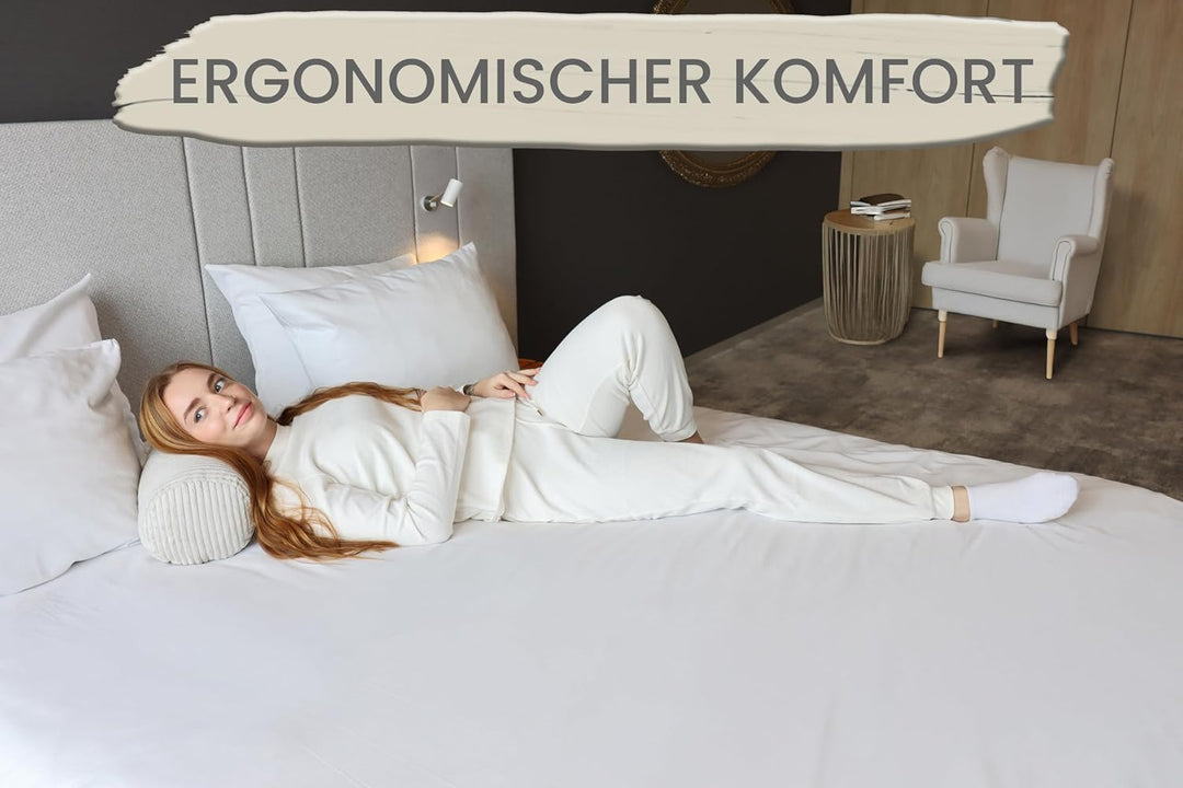 Amilian Nackenrolle mit Bezug 40x15 cm – Cord Kissen mit Füllung – Waschbar – Für Erwachsene & Kinde