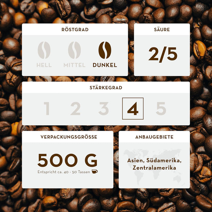 J. Hornig Kaffeebohnen Espresso, Caffè Crema Classico, 500g ganze Bohnen, nussig-schokoladiger Gesch