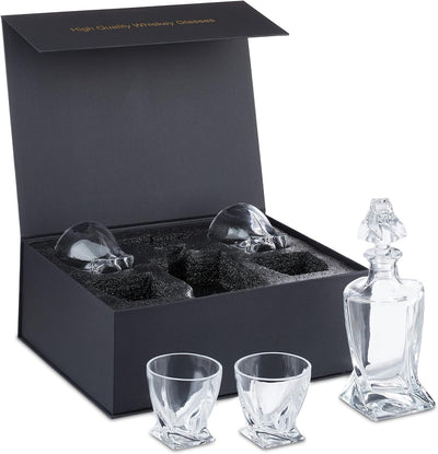 Relaxdays Whisky Set, 5-teilig, Whiskykaraffe 800 ml, 4 Whiskygläser 300 ml, Cognac Dekanter, Gesche