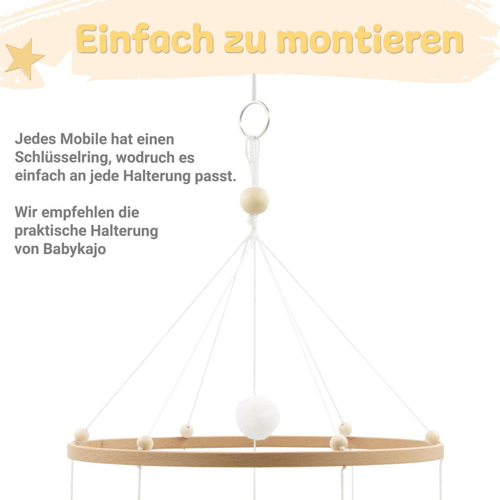 Baby mobile schlummernder Bär – Baby Mobiles mit Holzring und süssen Tierchen – Perfektes Mobile für