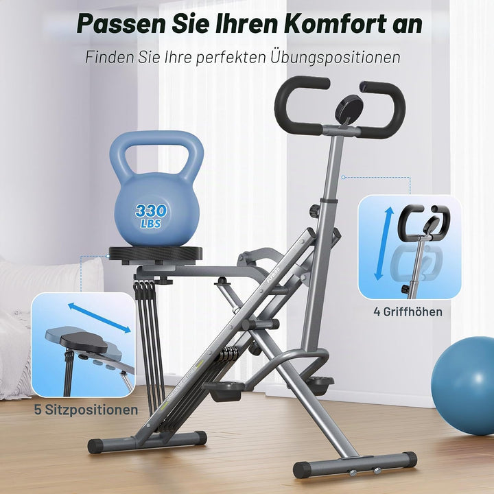 FLYBIRD Kniebeugenmaschine, Ruderfahrrad für Gesäss, Kern,Beine & Ausdauertraining,4 verstellbare Wi