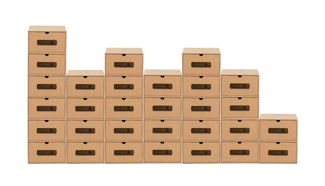 BigDean 30er Boxen-Set mit Sichtfenster + Schublade - Pappkarton aus Kraftpapier - Schuhbox Spielzeu