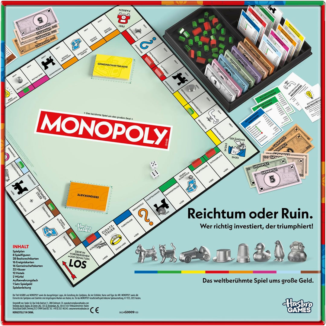 Monopoly Basisspiel mit Aufbewahrungsfach und grösseren Spielfiguren - Deutsche Fassung, Basisspiel