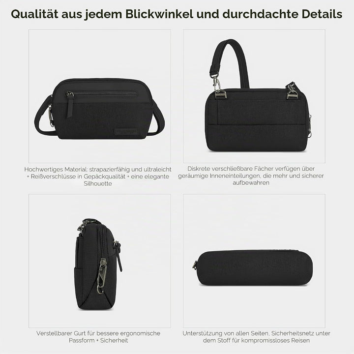 Travelon: Metro Umhängetasche mit Diebstahlschutz, klein Schwarz, Schwarz
