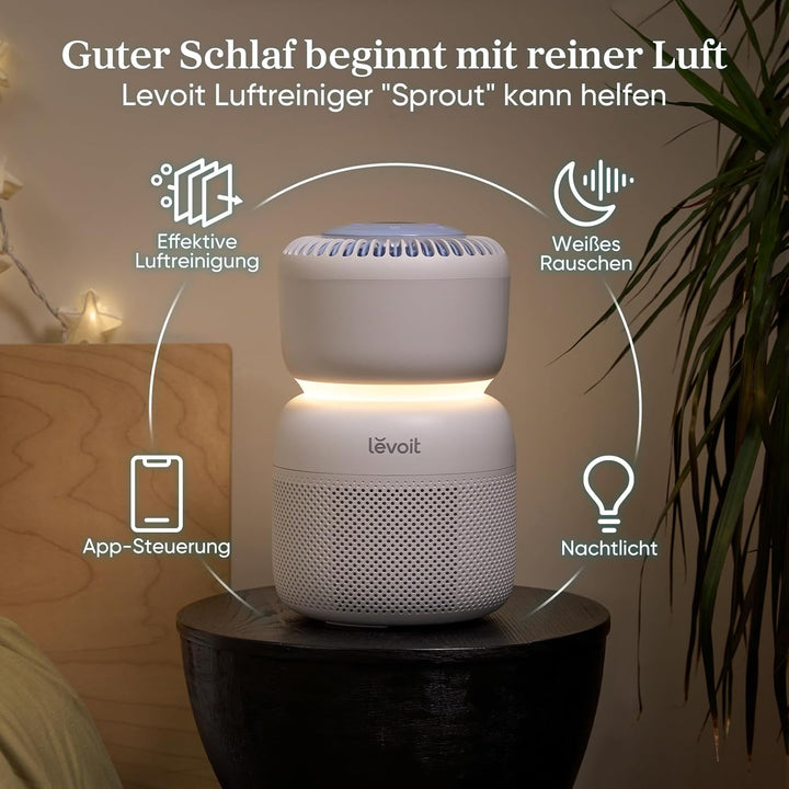 Levoit HEPA Luftreiniger mit 5 Sensoren, Luftfilter gegen 99,97 Prozent Schimmel Staub Pollen, Echtz