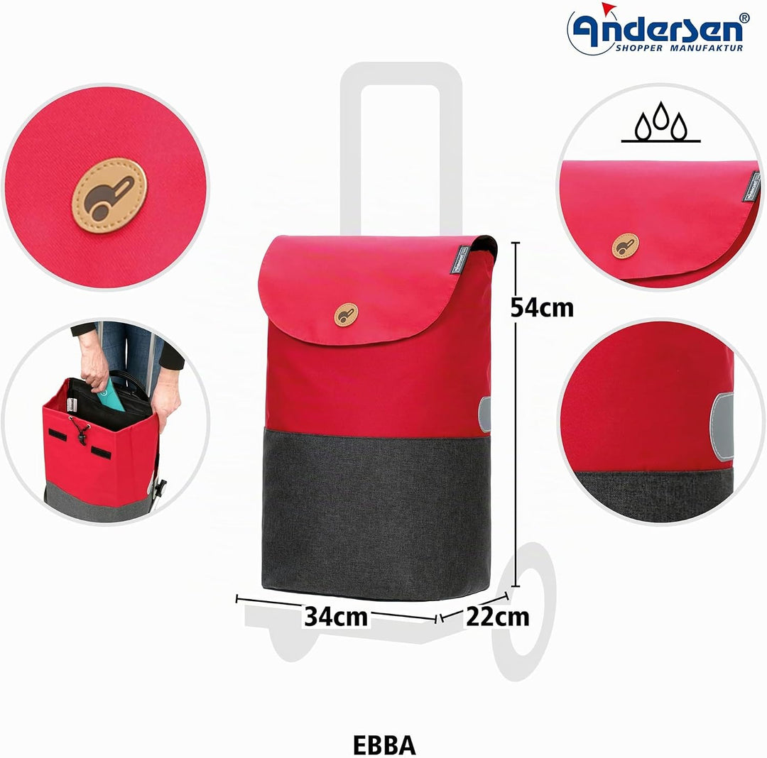 Andersen Shopper Scala Stahl mit Rad Ø 15 cm und 36 Liter Tasche Ebba rot