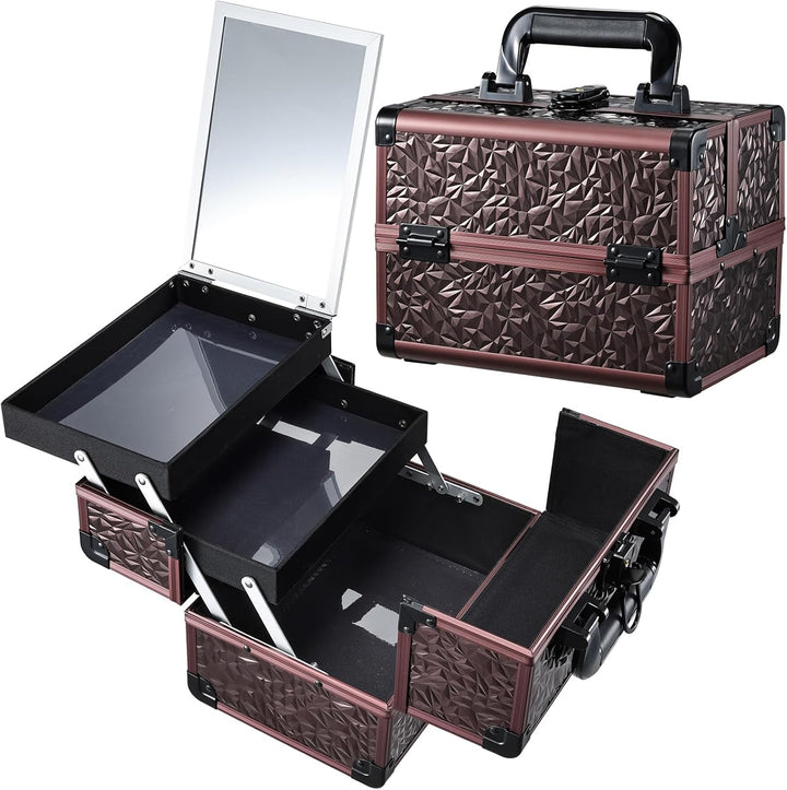 Kosmetikkoffer Schminkkoffer Leer Make up Koffer mit Spiegel Abschliessbare Beauty Case Nagelkoffer