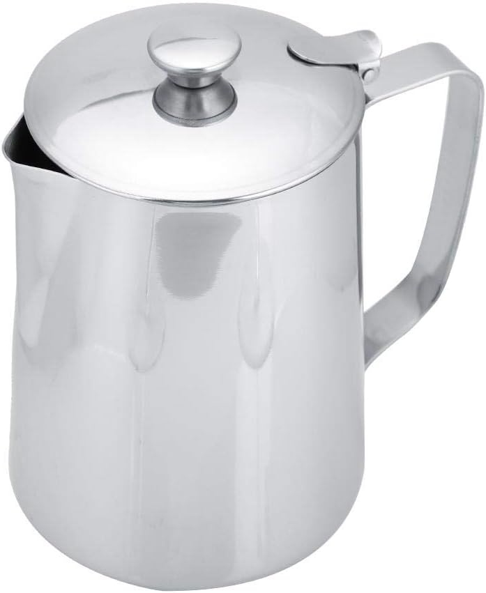 Milchkännchen aus Edelstahl, Silber, mit Deckel, tropffrei, 250ml-2000ml, für Kaffee und Milchschaum