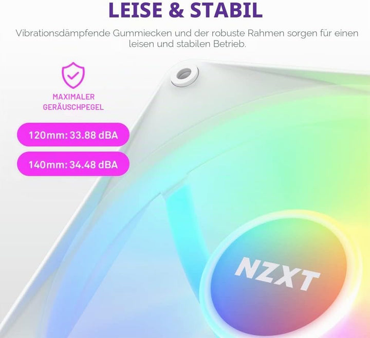 NZXT F120 RGB Core – 120 mm nabenmontierter RGB-Lüfter – 8 einzeln ansteuerbare LEDs – Halbtranspare